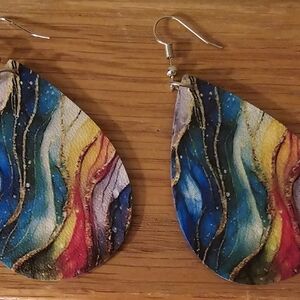 Hand-Painted Multicolor Teardrop Earrings